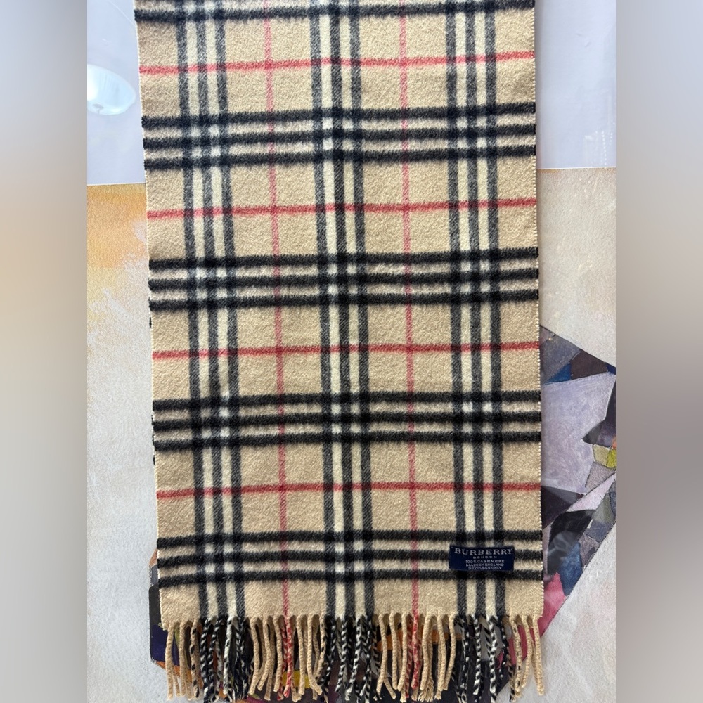 BURBERRY Light 100% Cashmere Classic Check Brown Scarf